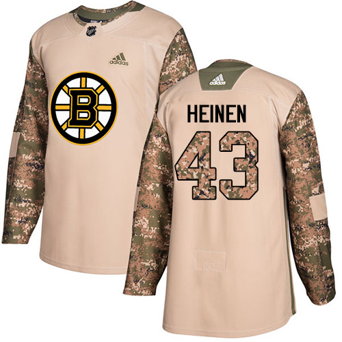 Adidas Bruins #43 Danton Heinen Camo Authentic Veterans Day Stitched NHL Jersey - Click Image to Close